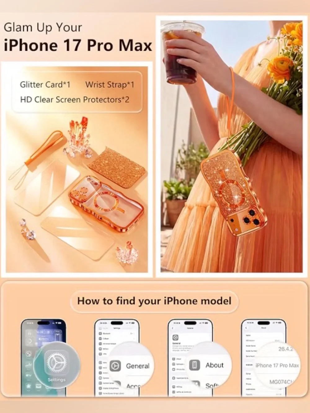 🍊 Meifigno Magnetic Wavy Case for iPhone 17 Pro Max – Cosmic Orange